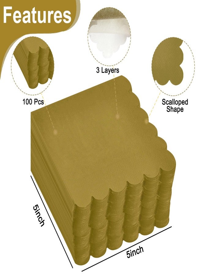 Ottin 100-Pack Gold Cocktail Napkins, 5x5 Inch Disposable Scalloped Edge Napkins, 3-Ply Gold Paper Napkins for Weddings, Birthday, Bridal Shower, Engagement, Easter, Labor Day & Holiday Parties - Image 3